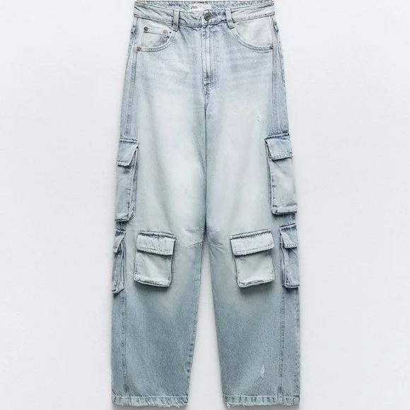 ZARA ZW MID-RISE BAGGY CARGO JEANS - Picture 3 of 5